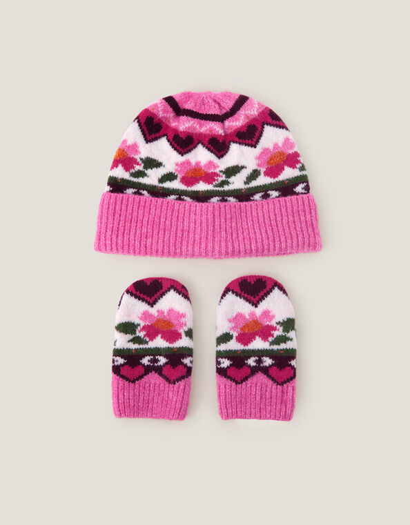 Baby Rose Knit Hat & Mitten Set, Multi (MULTI), large
