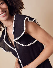 Lila Frill Sleeve Dress in Organic Cotton, Black (BLACK), large