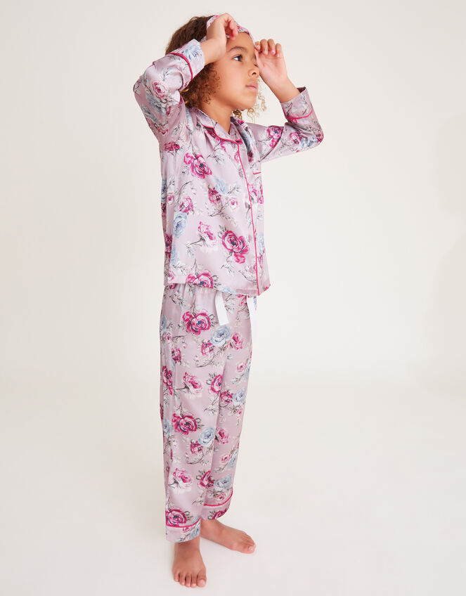 Satin Rose Print Pyjama Set, Pink (PINK), large