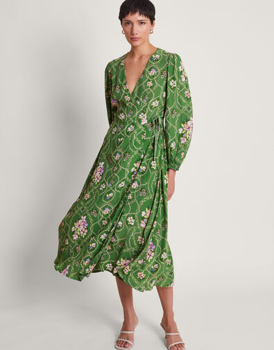 Kira Wrap Dress, Green (GREEN), large