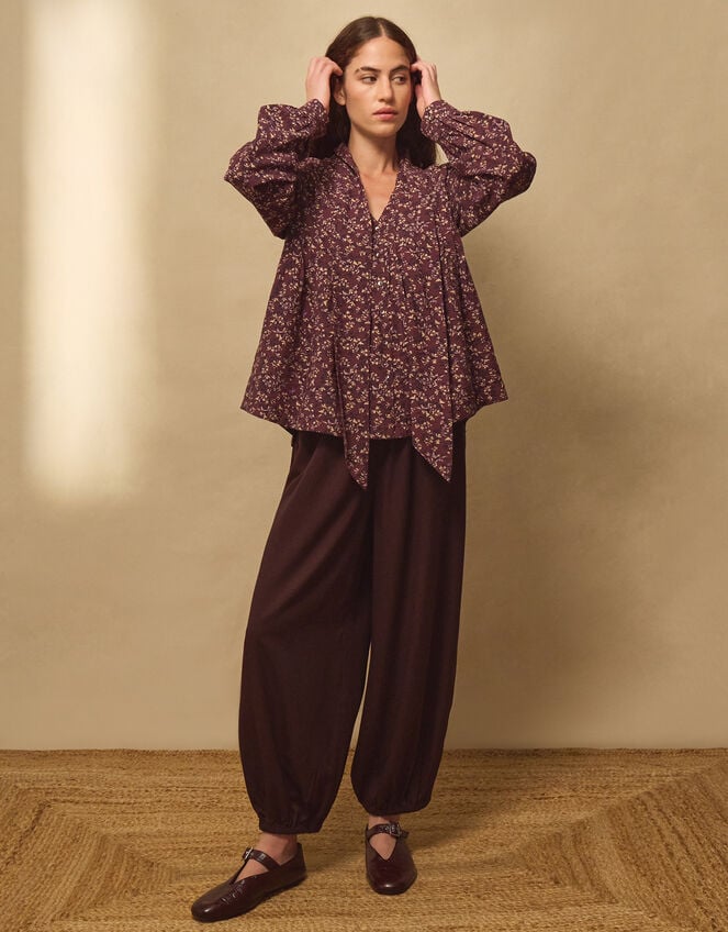 East Ellis Floral Pintuck Blouse, Red (BURGUNDY), large