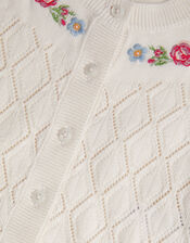 Baby Floral Pointelle Knit Cardigan, Ivory (IVORY), large