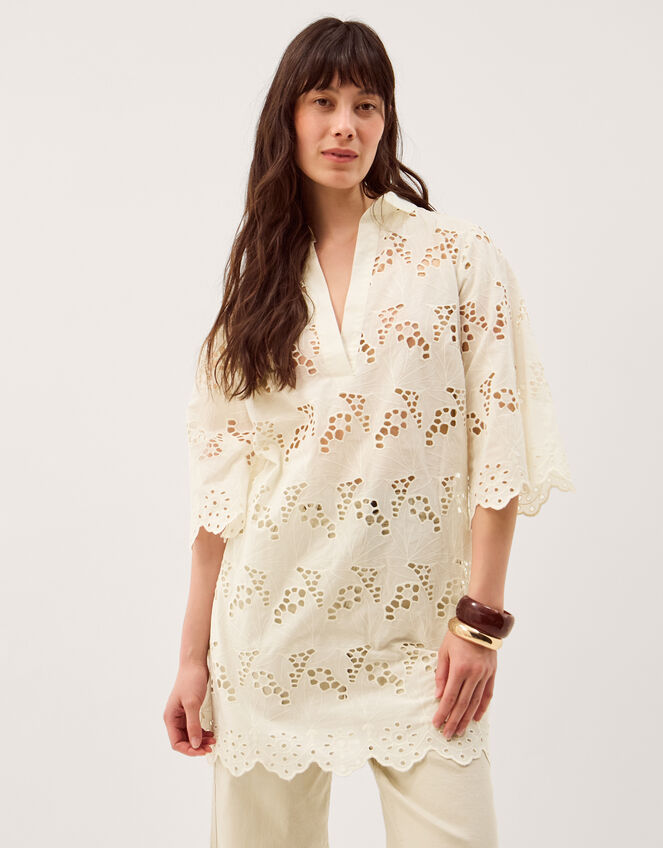 Selena Floral Embroidered Tunic Shirt Cream