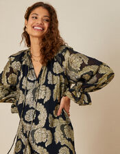 Maya Metallic Jacquard Dress, Black (BLACK), large