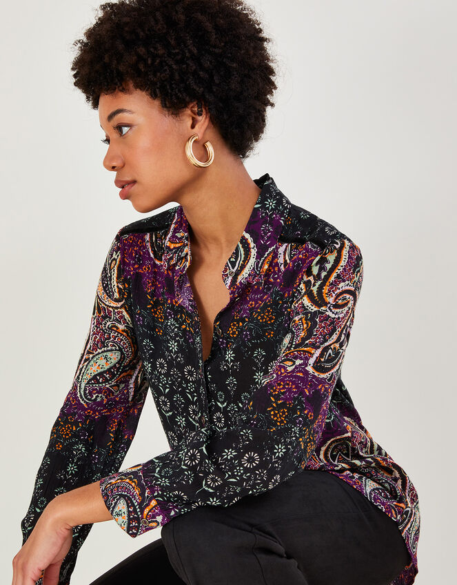Paisley Print Blouse in LENZING™ ECOVERO™, Red (BURGUNDY), large
