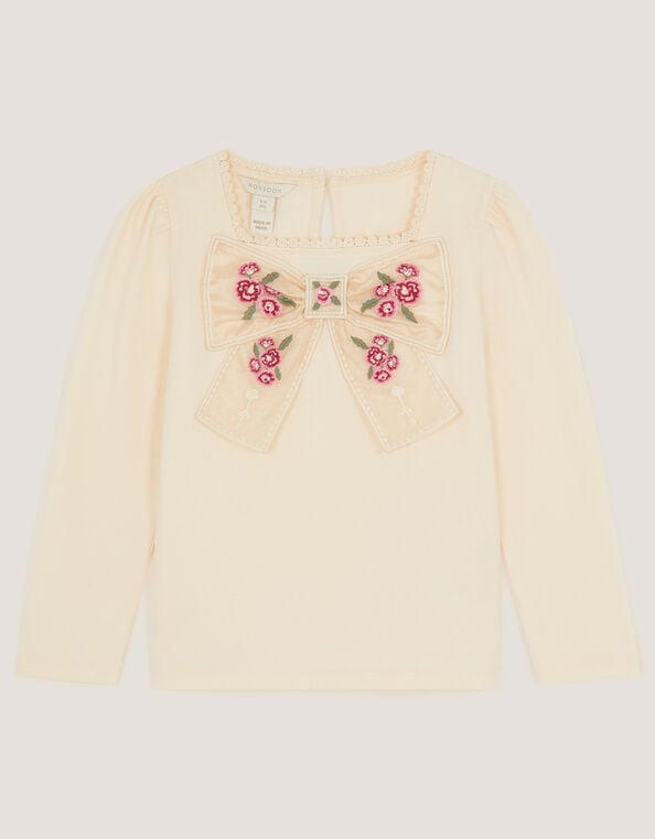 Organza Bow Long Sleeve Top, Cream (CREAM), large