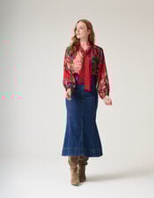 One Hundred Stars Primula Pussybow Blouse, Red (BERRY), large