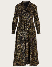 Simba Foil Print Dress in Sustainable Viscose, Black (BLACK), large