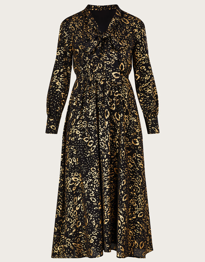 Simba Foil Print Dress in Sustainable Viscose, Black (BLACK), large