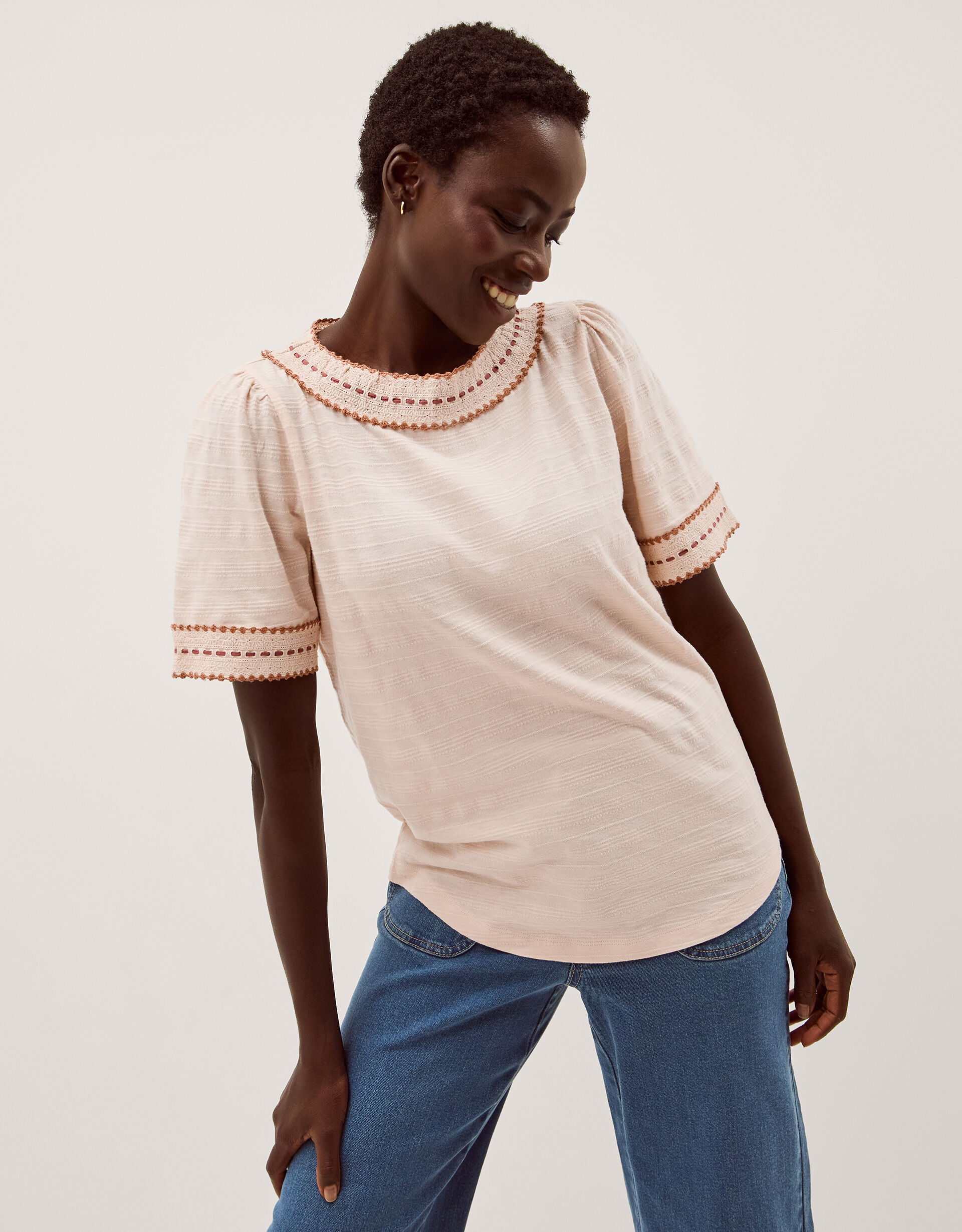 Tina Trim Jersey T-Shirt Ivory | Tops & T-shirts | Monsoon UK.