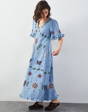 East Mererid Embroidered Midi Dress, Blue (BLUE), large
