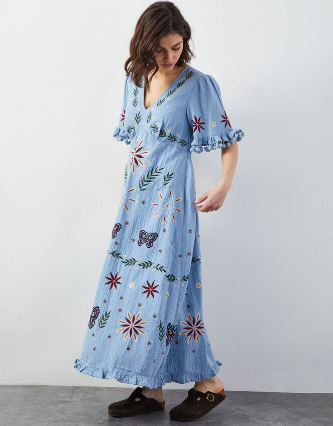 East Mererid Embroidered Midi Dress, Blue (BLUE), large