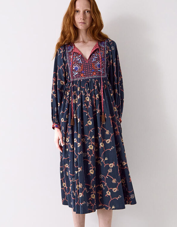 East Elenie Embroidered Midi Dress, Black (BLACK), large