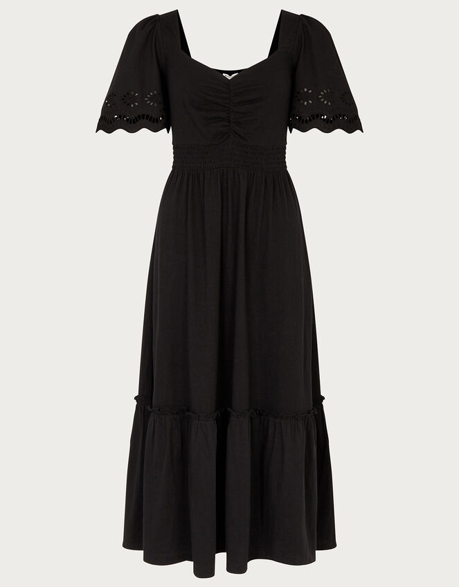 Broderie Trim Midi Dress, Black (BLACK), large