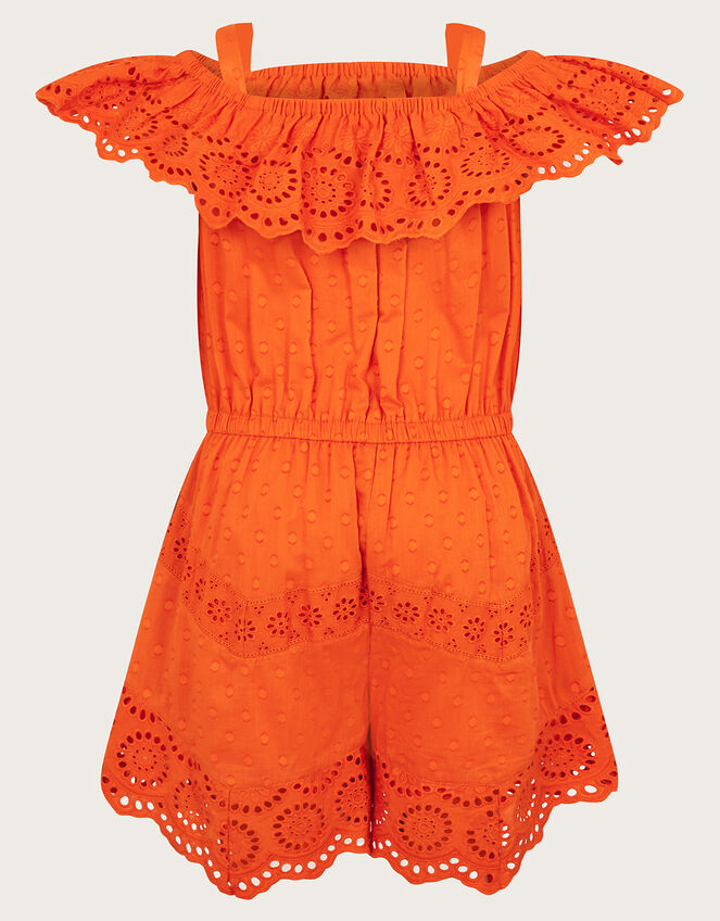 Schiffli Hanky Hem Playsuit, Orange (ORANGE), large