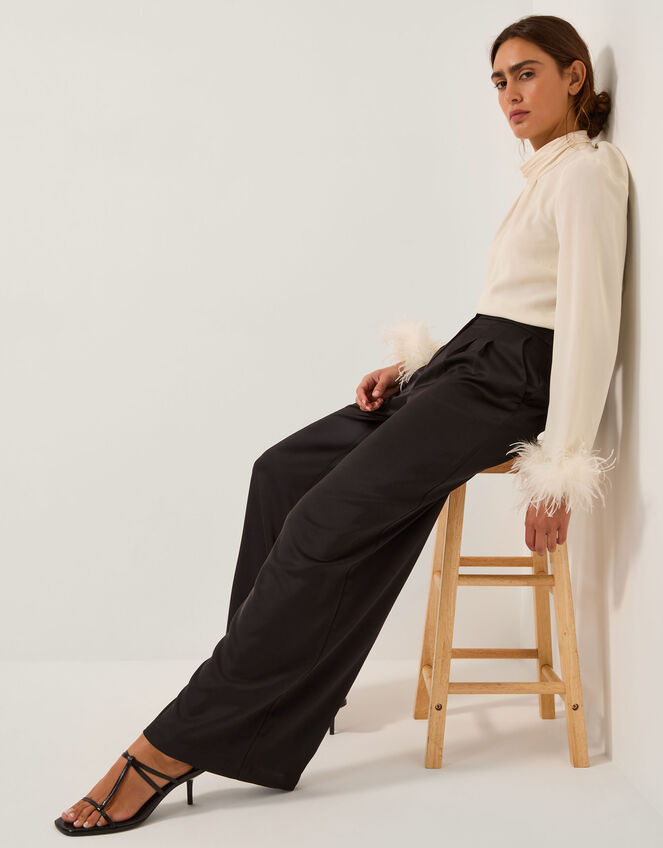 Maisie Satin Wide Leg Trousers, Black (BLACK), large