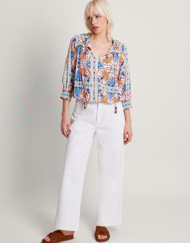 Riviera Bubble Hem Top, Blue (BLUE), large
