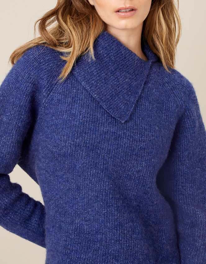 LOUNGE Split Neck Knit Jumper , Blue (COBALT), large