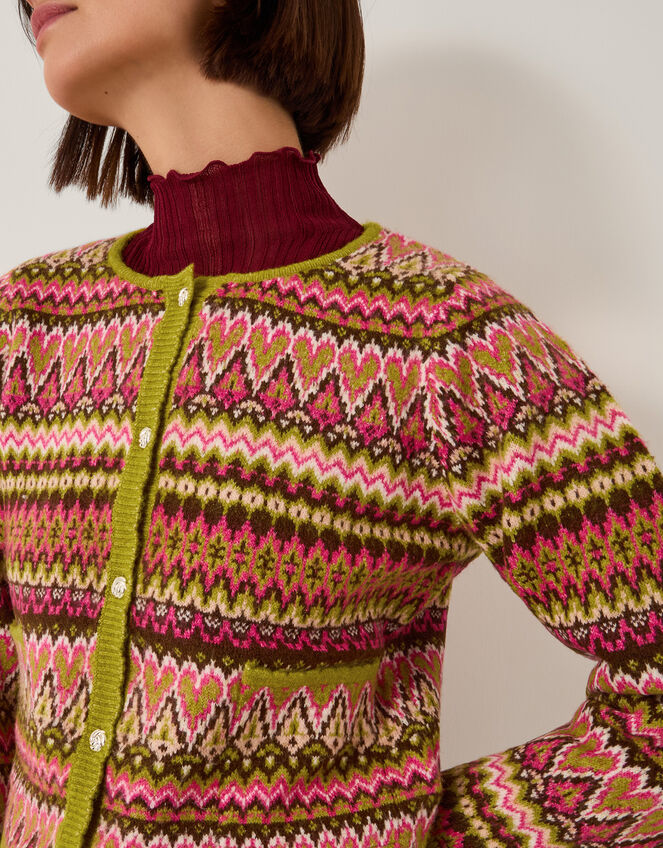 Fiona Fair Isle Cardigan, Pink (PINK), large