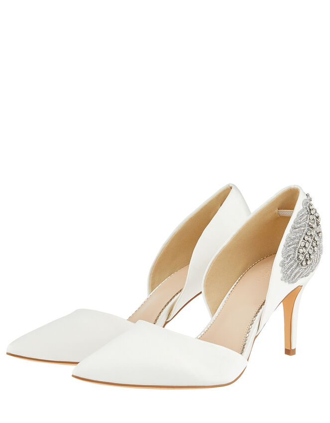 Flori Feather Embellished Point Bridal Heels, Ivory (IVORY), large