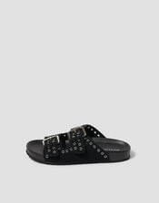 Elena Stud Buckle Sandals, Black (BLACK), large