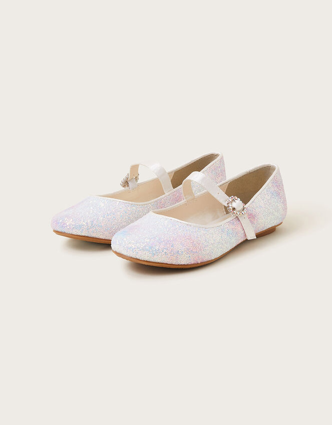Ellie Ombre Glitter Ballerina Flats, Ivory (IVORY), large
