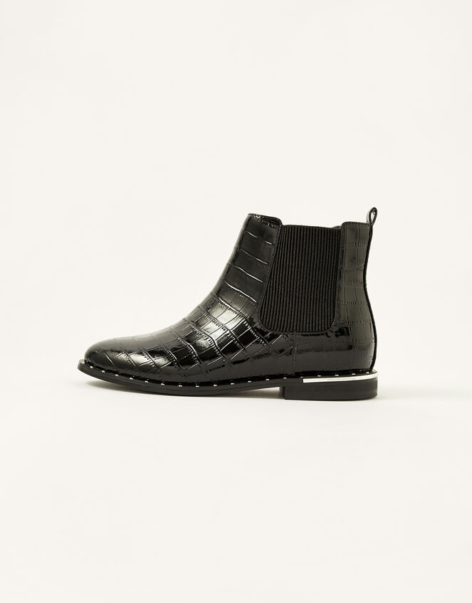 Croc Effect Studded Chelsea Boots, Black (BLACK), large