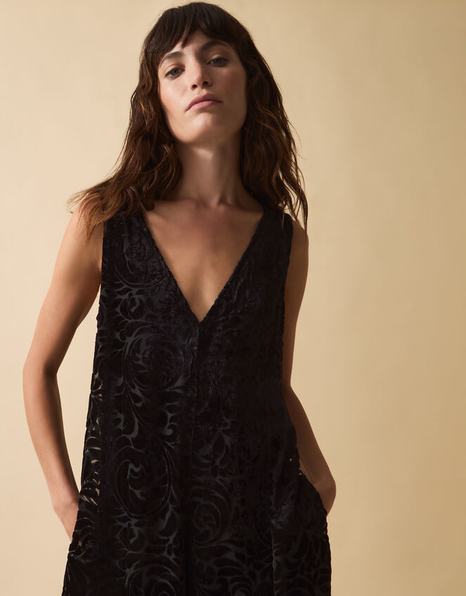 Clemence Gigi Velvet Burnout Palazzo Jumpsuit, Black (BLACK), large