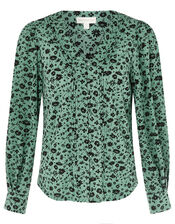 Floral V-Neck Long Sleeve Top, Green (GREEN), large