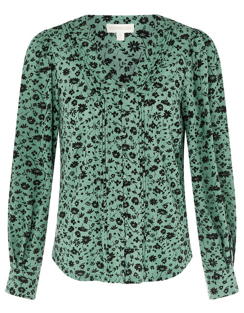 Floral VNeck Long Sleeve Top Green