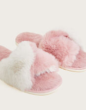 Faux Fur Twist Slide Slippers, Pink (PINK), large