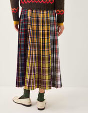 Monsoon x Sarah Corbett-Winder Tartan Pleated Midi Skirt, Yellow (YELLOW), large