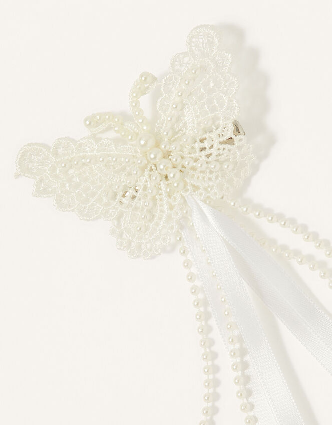 Pearly Lace Tassel Butterfly Clip, , large