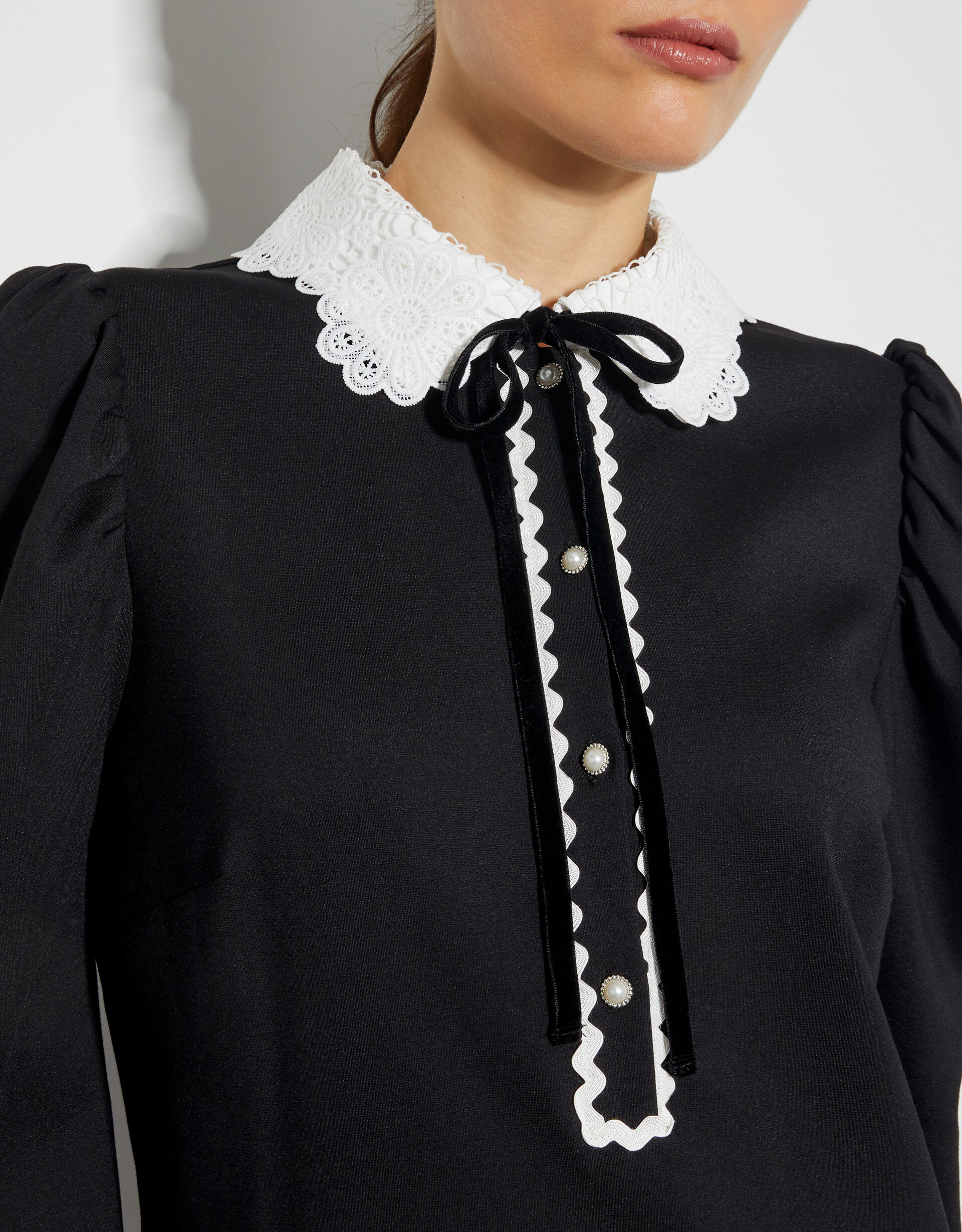 Polly Lace Collar Ponte Mini Dress Black