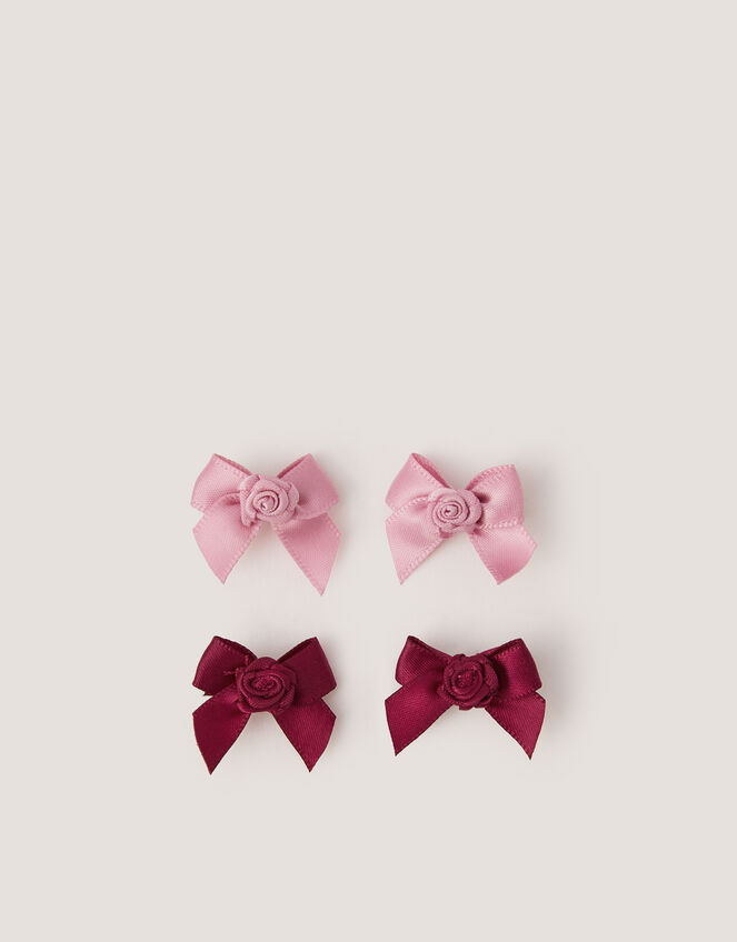 4-Pack Mini Rose Bow Hair Clips, , large