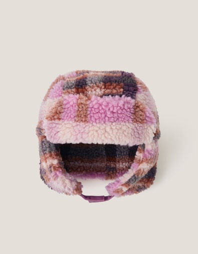 Check Print Trapper Hat, Pink (PINK), large