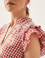 Greta Embroidered Gingham Top, Red (RED), large