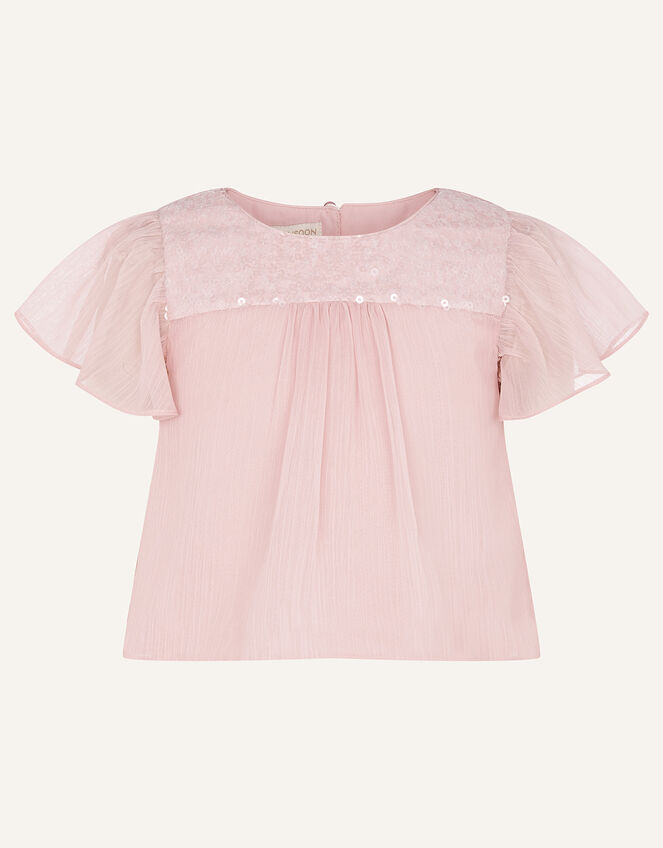 Princessa Sequin Yoke Chiffon Top , Pink (DUSKY PINK), large