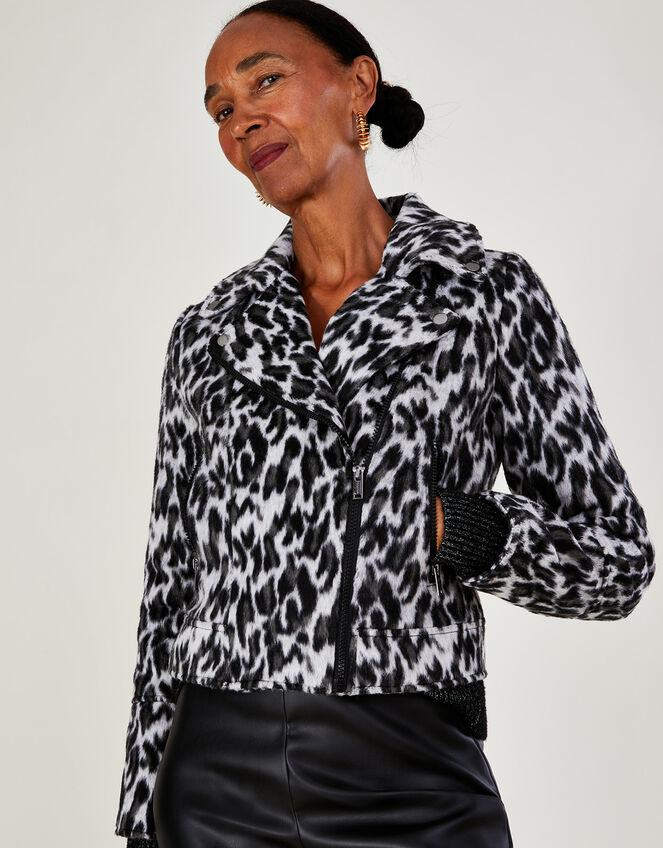 Annie Animal Print Biker Jacket, Grey (GREY), large