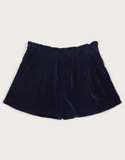 Flower Embellished Velvet Shorts, Blue (NAVY), large