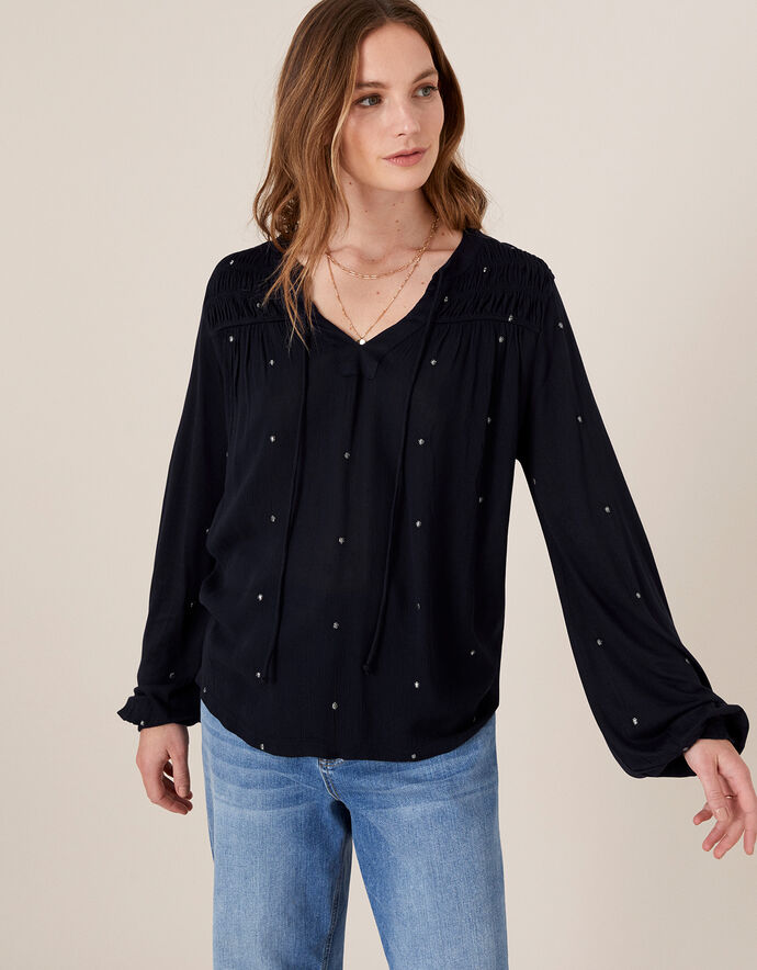 Embroidered Long Sleeve Blouse in LENZING™ ECOVERO™ Blouses & Shirts