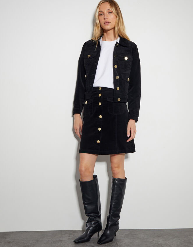 Oriana Button Mini Skirt, Black (BLACK), large