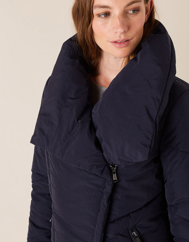Dhalia Short Padded Coat in Recycled Fabric, Blue (NAVY), large