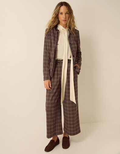 Gracie Check Print Wide Leg Trousers, Brown (BROWN), large