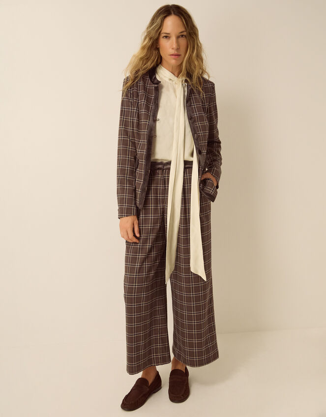 Gracie Check Print Wide Leg Trousers, Brown (BROWN), large