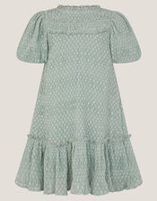 Textured Polka Dot Party Dress, Green (GREEN), large