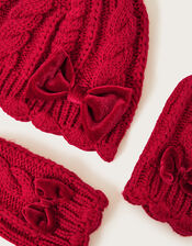Baby Hat and Mittens Set, Red (RED), large