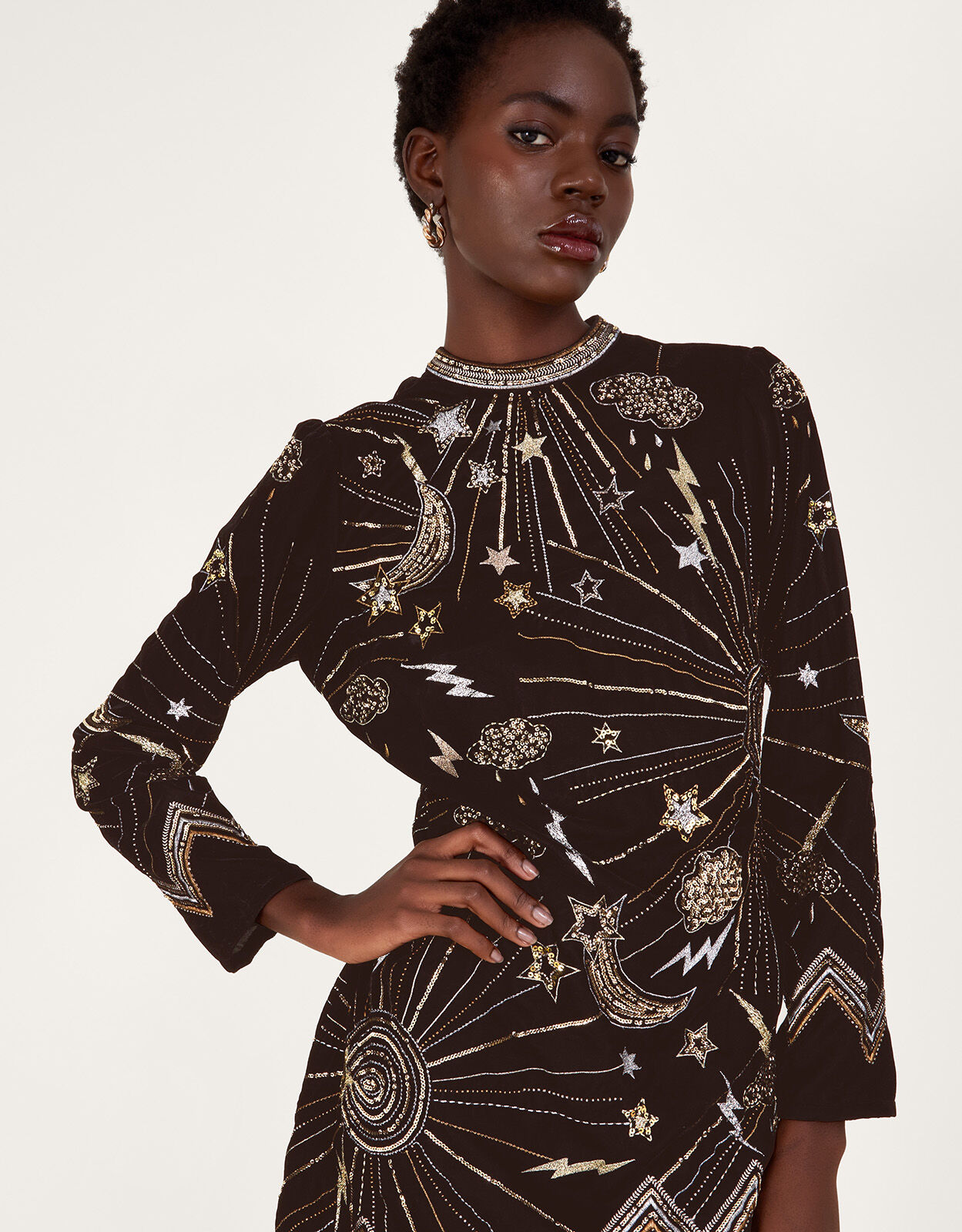 Tina Embroidered Velvet Tunic Dress Black