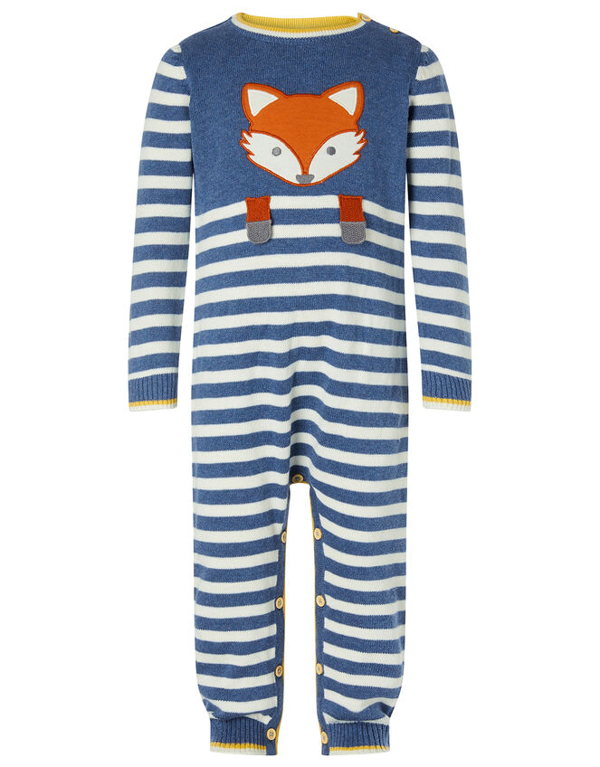 Newborn Baby Fox Sleepsuit in Organic Cotton, Blue (BLUE), large