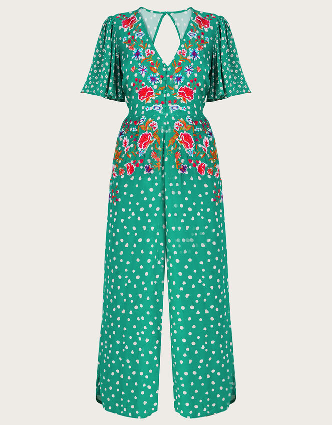 Rori Embroidered Jumpsuit in Sustainable Viscose, Green (GREEN), large